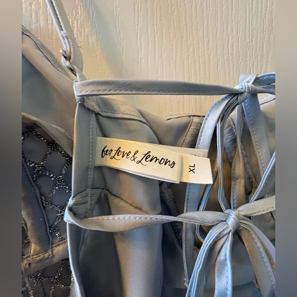 For Love & Lemons Glitter Slip Dress Mini Silver Satin Rhinestone Shiny Size XL - Picture 10 of 10